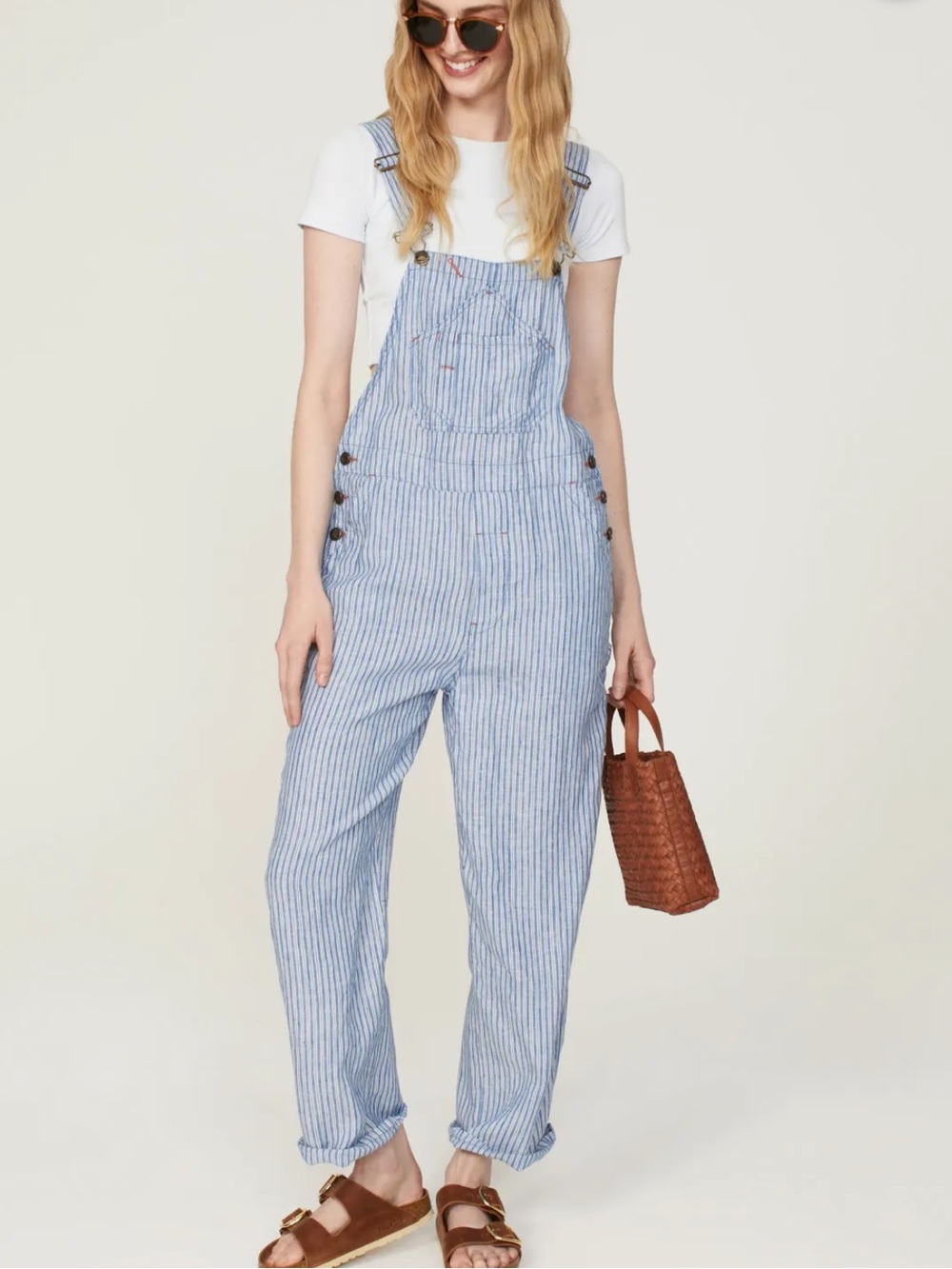 Faherty Linen Mechanic Overall Railroad Stripe Skyway Blue & White Linen M